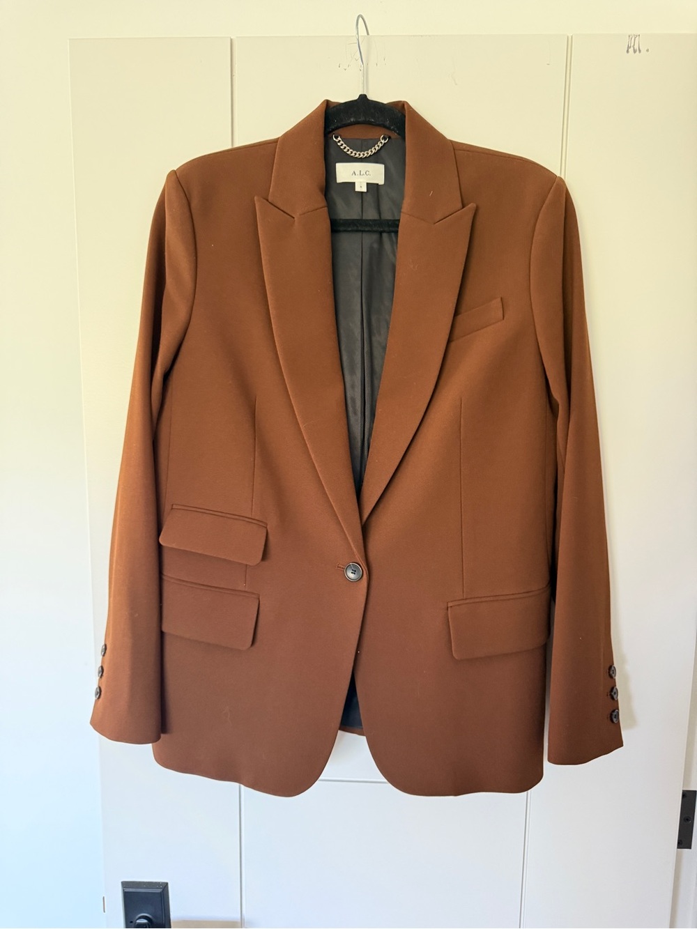 A.L.C. Chestnut Brown Wool-Blend Blazer with Gold Chain